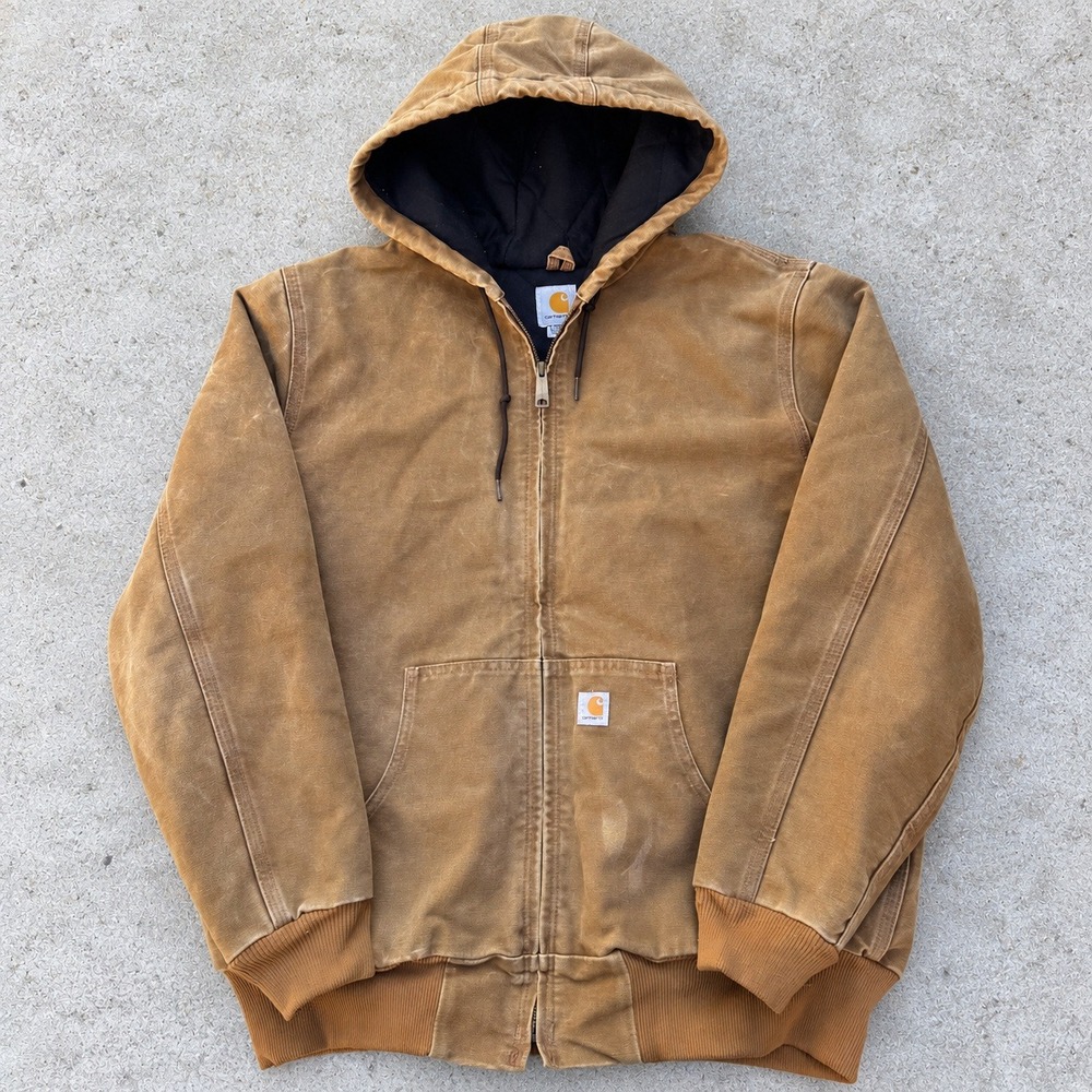 Carhartt WJ130 211 Women Brown Sandstone Duck Active Jacket Hooded Large 12/14